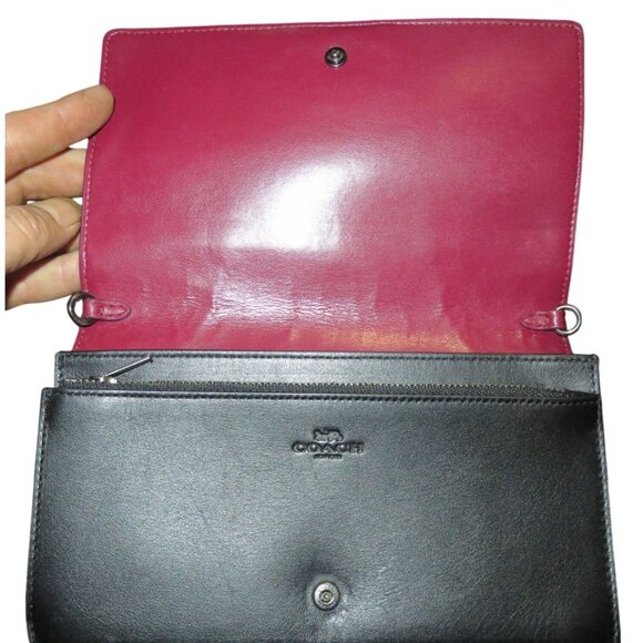 COACH Anna Purple & Black Color block Leather Fold Over Crossbody Handbag Clutch - Picture 3 of 14